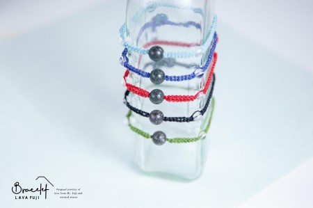 富士山溶岩ブレスレット（ワックスコード）【単色】【ブルー】～Lava Fuji Bracelet～ アクセサリー 溶岩 ブレスレット ワックスコード 水晶 溶岩石 天然石 ボロシリケイトガラス プレゼント ギフト おしゃれ 富士山