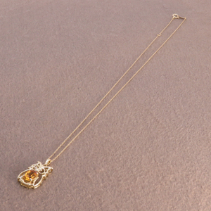 K18YG シトリン&ダイヤ ペンダント フクロウ