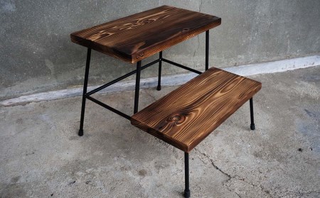 杉のステップスツール 焼き加工｜西粟倉村産杉×鉄脚 踏み台 日本製 E-mp-A12A