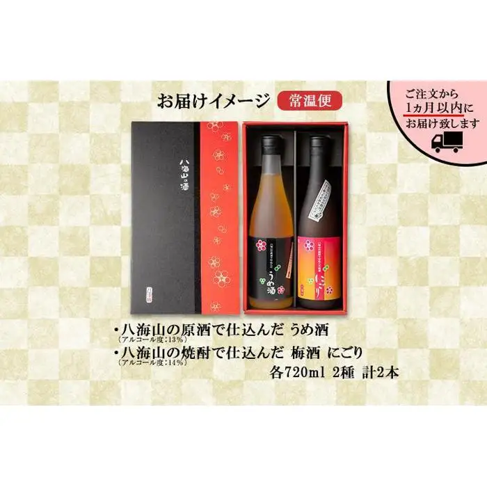 八海山 梅酒 2選 飲み比べ セット 各720ml 南魚沼市【八海山 梅酒 うめ酒 にごり 四合瓶 飲み比べ 2本 セット 720ml 新潟 地酒 厳選 晩酌 お酒 酒 さけ お中元 お歳暮 贈答】