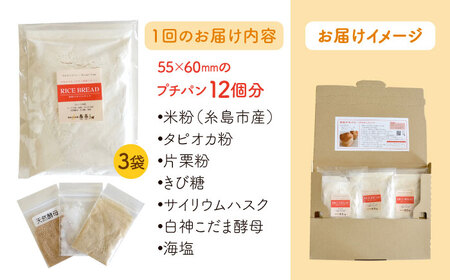 【 全12回 定期便 】できたてもっちり♪ かわいい 米粉 プチ パン キット 3袋（3回分） ( 粉類の 計量不要 ！) 《糸島》【天然パン工房楽楽】【いとしまごころ】[AVC031]