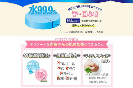 ウェットティッシュ 手口ふき 水99.9％ Ｗ保湿成分 コラーゲン＋モモ葉エキス配合 (w80枚×3個)×16袋 合計48袋