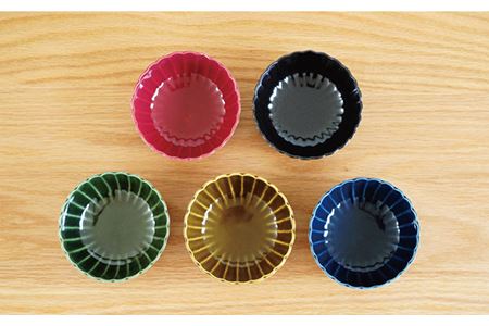 【波佐見焼】花しのぎ 丸小付 5色セット(墨・紅・藍・織部・鴬茶) 小鉢 食器 皿 【団陶器】 [PB84] 波佐見焼