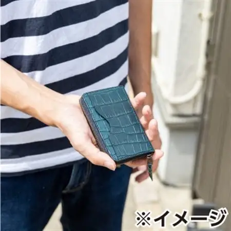 HEDGE　奥深い染料でクロコが際立つ メンズコインケース(ブラック)カードポケット付き 国産牛革【1282953】