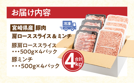 豚肉 宮崎県産 肩ロース ミンチ セット 4kg 豚肉[500g×8P]