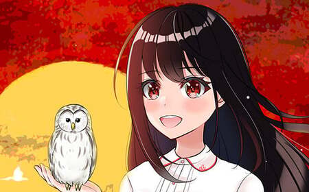 Mナオキ　オリジナルイラスト　夕日に映える釧路湿原と「釧路ゆうひちゃん」_Mナオキオリジナル 作品 北海道 釧路町 釧路超 特産品 _【1283587】