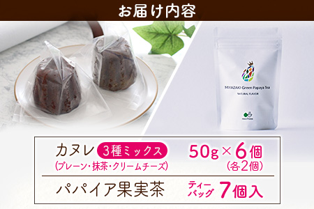 宮崎素材の手作りカヌレ！3種ミックスタイプ＆パパイア果実茶 【A246】