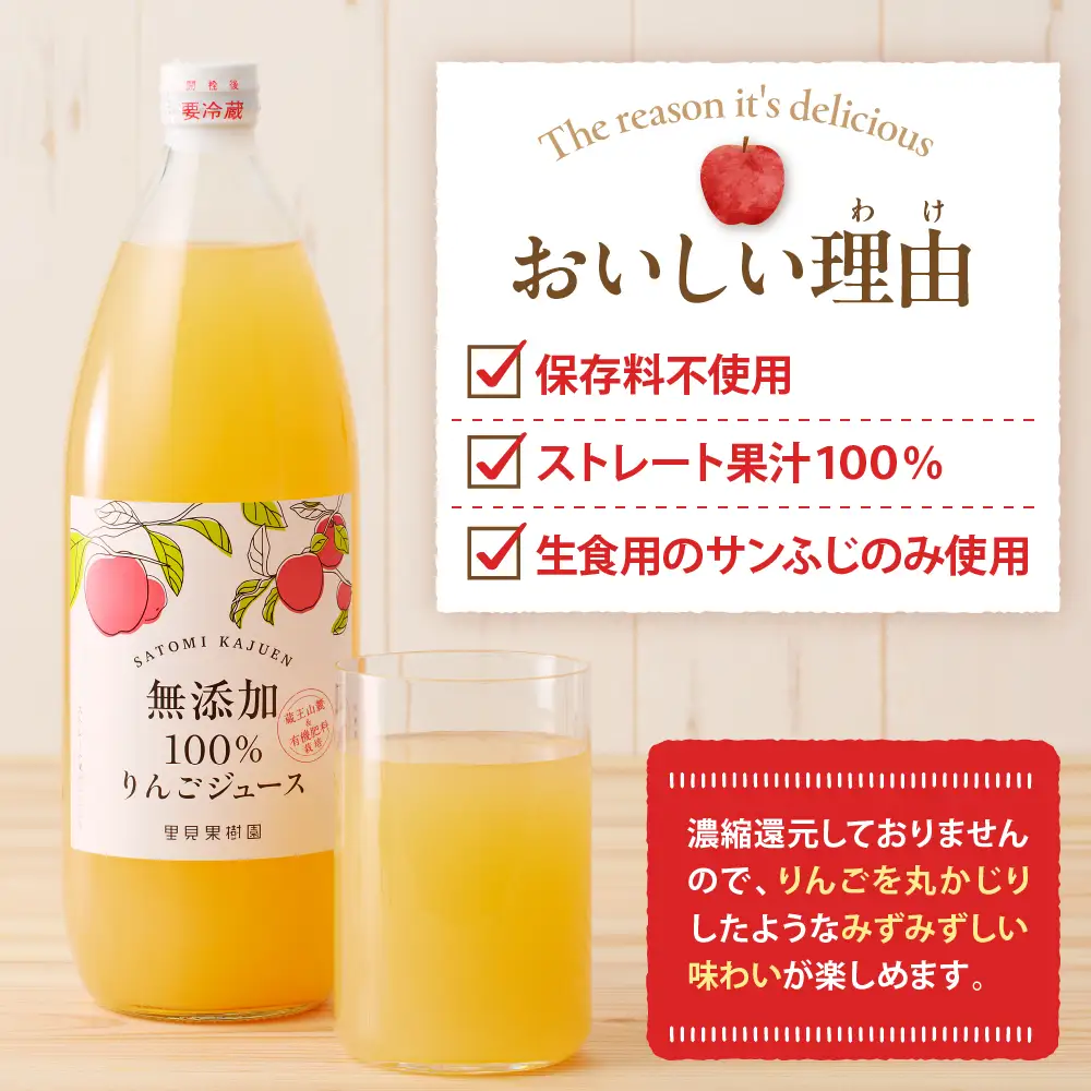里見果樹園で採れたりんご１００％ジュース　１Ｌ　６本セット　0079-2635