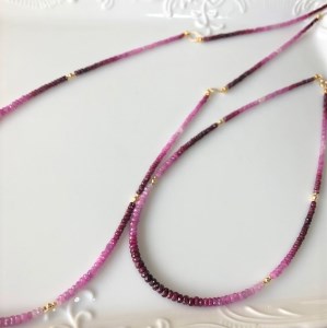 K18ルビー２連ネックレス　２WAYデザイン　グラデーションカラー　YF-0３