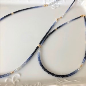 K18サファイア２連ネックレス　２WAYデザイン 　グラデーションカラー　YF-0４