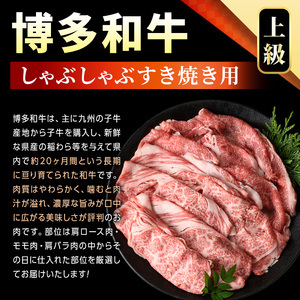 【A4～A5】博多和牛しゃぶしゃぶすき焼き用(500g) 国産 九州産 福岡県産 牛肉 和牛 黒毛和牛 すきやき スキヤキ お肉【MEAT PLUS】as08-038