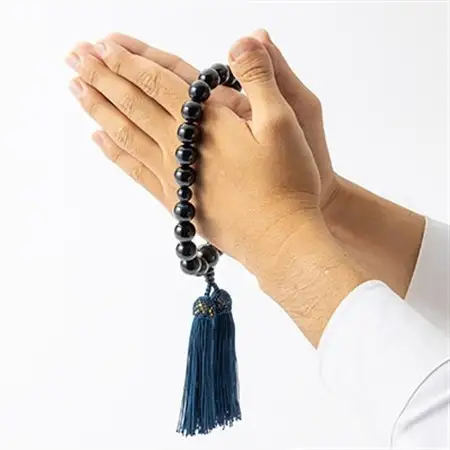 数珠　男性用　青虎目石　正絹房　桐箱入【1020585】