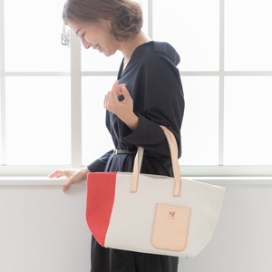 【0868】斬新なバイカラーが新鮮！　帆布ハンディートート　レッド