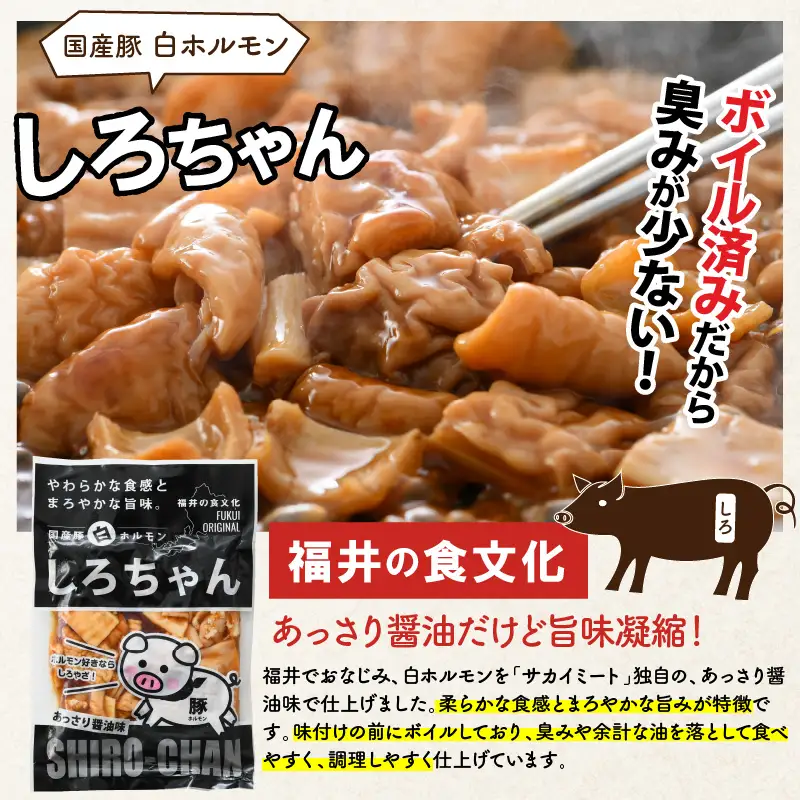 しろちゃん 福井の味付け肉セット 165g × 8袋 計1.32kg 【豚 豚肉 ぶた ホルモン ほるもん 豚腸 ご当地 おつまみ おかず 夜のおかず 夜ごはん 味付き 冷凍 国産】 [A-12427]