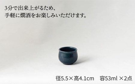 【美濃焼】＜お好みの温度でお酒を楽しむ＞酒燗器 盃2個セット コン【山淳製陶所】【TOKI MINOYAKI返礼品】 食器 徳利 お猪口 冷酒 熱燗 とっくり おちょこ ぐい呑み ぐいのみ 酒器 紺 ネイビー 送料無料   [MAP006]