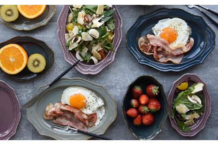 【美濃焼】fiorire-フィオリーレ- オーバルベーカー Lサイズ 2枚セット（indigoblue×Burgundy）【Felice-フェリーチェ-藤田陶器】食器 楕円皿 パスタ皿 カレー皿 写真映え おしゃれ [MBX005]