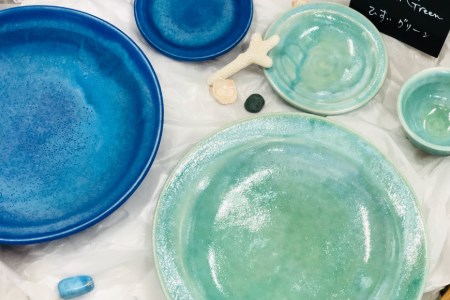 あさひのうつわ　3点セット　ヒスイの色（Hisui Green） / 赤川焼 / 富山県 朝日町 [34310235]