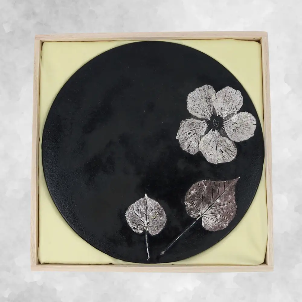 【つづるガラスアート】ゆうなの花　平丸皿－SUMI－　1枚
