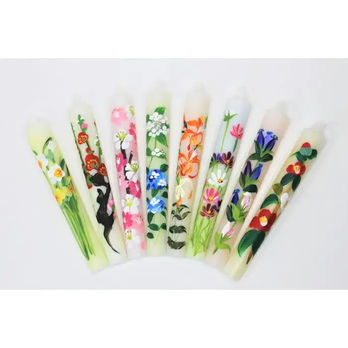 手描き花ろうそく12cm　8本入【カーボン・オフセット対象】
