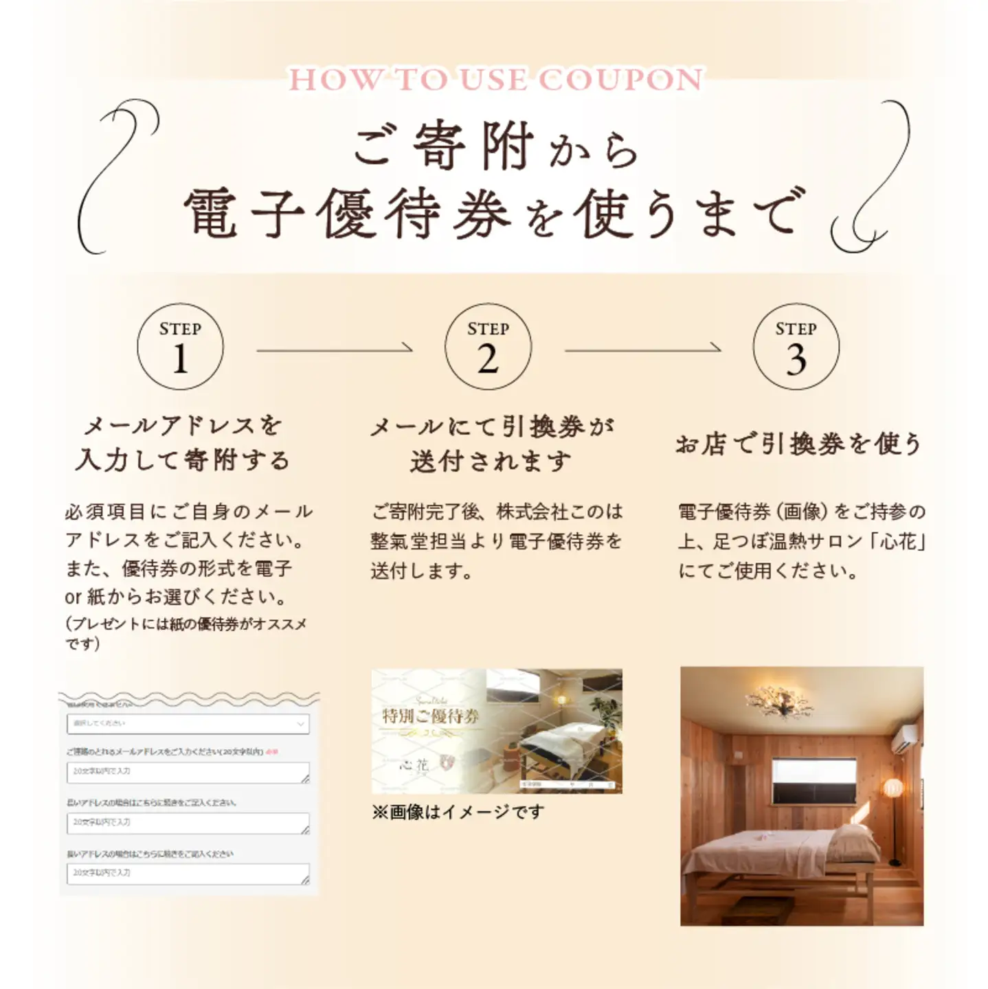 足つぼ温熱サロン心花にてご利用できる　ご優待券（9,000円相当）
