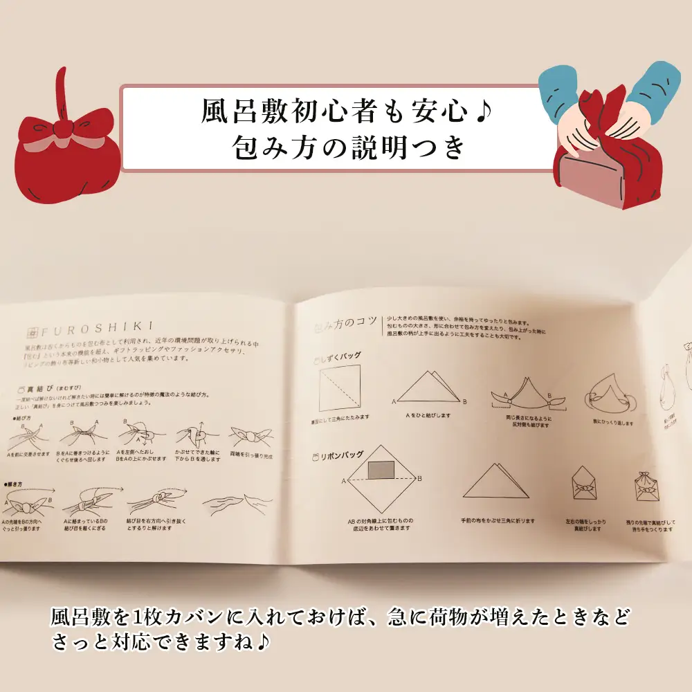 【共生の想い・ウテカンパ～手をつなぐ～】アイヌ文様風呂敷（赤）