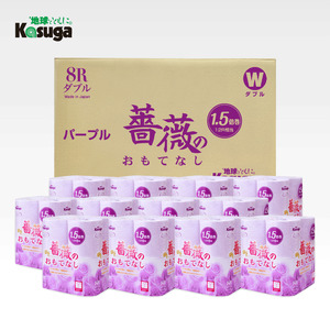 【144ロール相当】 1.5倍巻 トイレットペーパー 薔薇のおもてなし 96ロール ダブル 大容量 超吸水 ふんわり 肌にはりつきにくい パープル 香り付き まとめ買い 日用品 消耗品 備蓄品 トイレ用品 柄・色付き 香り・消臭 再生紙 富士市 [sf023-005]