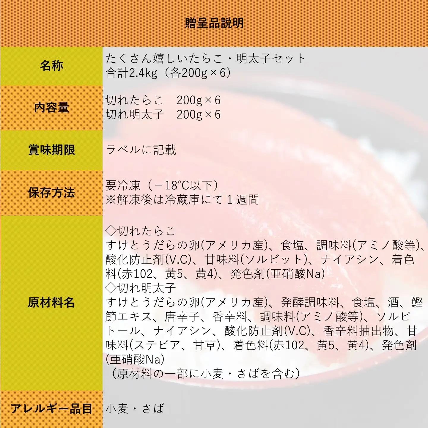 【FN】合計2.4kg（各200g×6）たくさん嬉しいたらこ・明太子セット ～古平町から直送～