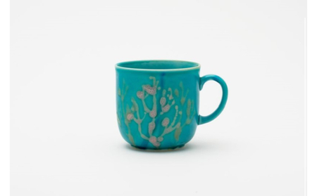 【datta.沖縄南の島陶芸工房】珊瑚カップ 青色x純白（ペアセット）