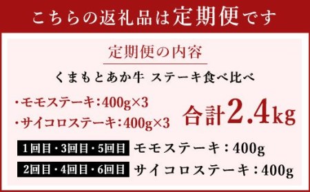 【定期便6回】くまもと あか牛 ステーキ 食べ比べ 定期便 計2.4kg