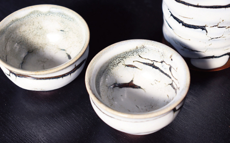 京丹波町の窯元「工房瑞穂」窯変釉片口酒器セット（白）[035MG001]