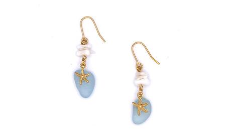 【ブレスレット＆ピアス】Lサイズ｜サンゴとシーグラスのアクセサリーセット