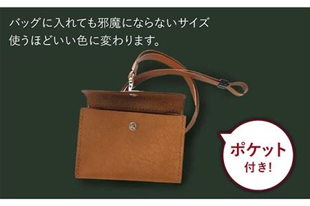 牛革IDカード入れ（キャメル）ポケット付[EBG006]  ハンドメイド ネックストラップ 名札 革小物