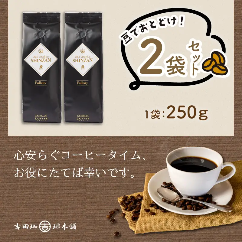 バリ・アラビカ神山フルシティ 250g×2袋／豆【010D-056】