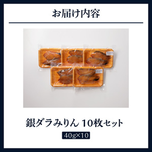 銀ダラみりん 10枚セット_銀だら みりん漬け セット 40g × 10枚 計400g 小分け 切り身 鮮度抜群 新鮮 美味しい 魚 焼き魚 おかず ごはんのお供 お弁当 おつまみ 酒の肴 漬け魚 冷凍 お取り寄せ お取り寄せグルメ 福岡県 久留米市 送料無料 〔Cs322〕