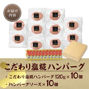 塩糀 ハンバーグ (合計1.2kg・120g×10個 ハンバーグソース×10個付) 国産 冷凍 冷凍ハンバーグ 大分県産 豚肉 牛肉 おおいた和牛 豊後牛 おかず 惣菜 大分県 佐伯市【BD221】【西日本畜産 (株)】