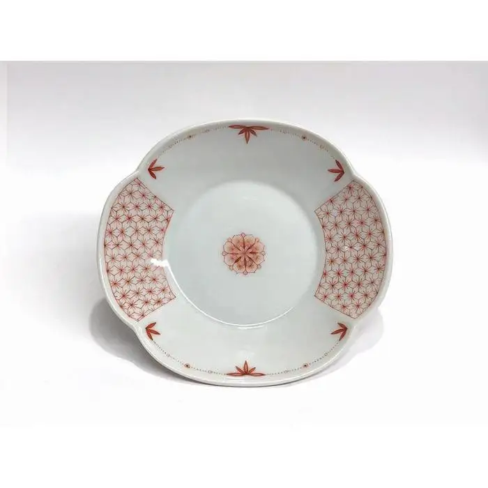 つば型小皿揃え 赤絵小紋 華 九谷焼