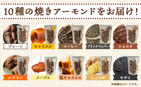 産山村製造 焼きアーモンド 10点 セット プレーン キャラメル コーヒー ショコラ ブラックペッパー シナモン メープル 塩キャラメル 詰め合わせ アーモンド ギフト 贈り物 お取り寄せ スイーツ 焼きアーモンドカフェDABERIBA《60日以内に出荷(土日祝除く)》