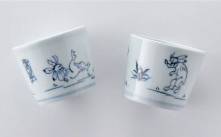 【陶器市特集】【波佐見焼】鳥獣戯画 蕎麦猪口 そばちょこ 4寸皿 ペアセット 食器 皿 【洸琳窯】 [GE46] 波佐見焼