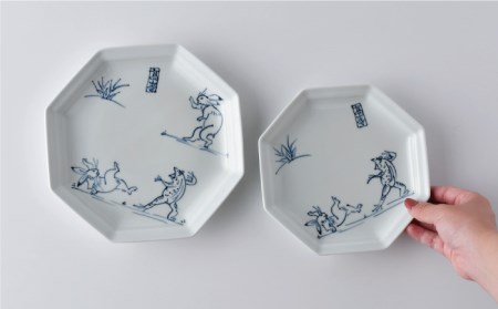【波佐見焼】鳥獣戯画 八角皿 大小 4枚セット 食器 皿 【洸琳窯】 [GE51] 波佐見焼