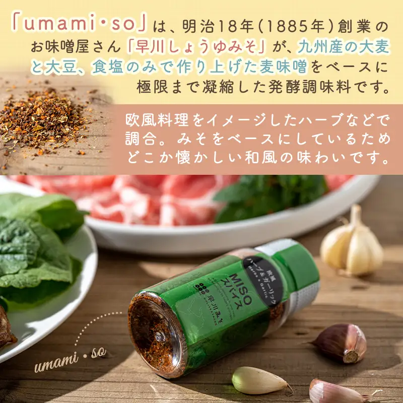 Misoスパイスと豚肩ロース・豚みそ漬け5袋セット〔AA-F205〕_(都城市) 発酵食品 粉末みそ スパイス 欧風ハーブ＆ガーリック みそベース 豚肉 肩ローススライス みそ漬け肩ロース ふりかけ