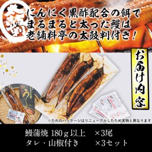 【数量限定】 秘伝のスタミナうなぎ蒲焼き 特大サイズ×3尾 b0-135