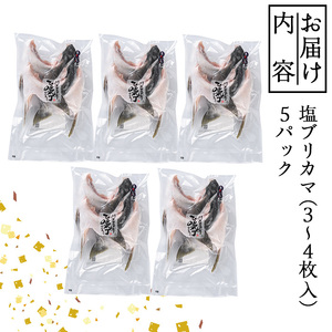 ひもの丸丁の塩ブリカマ（3～4枚入り）×５パック 大分県産 国産 ブリ ぶり 鰤 養殖ブリ 鰤かま 冷凍 大分県 佐伯市【DH148】【ネクサ】