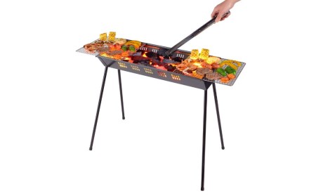 バーベキューコンロ 65cm 少ない炭でもよく燃焼するV型デザインバーベキューコンロ BBQコンロ トング・ブラシつき キャンプ用品 アウトドア用品 BBQ バーベキュー [グリーンライフ] 【010S151】