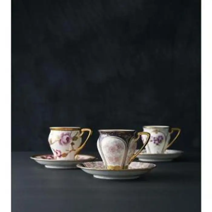 ノリタケ 「オマージュコレクション」 コーヒー碗皿 ”桃色金彩薔薇文”