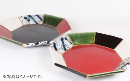 【美濃焼】漆陶 つなぎ八角プレート(20cm) 赤【宗山窯】 食器 皿 プレート メイン皿 パスタ皿 ワンプレート 縁起物 漆 呉須 染付 工芸品 職人 赤 レッド 陶器 セット 送料無料  [MBI022]