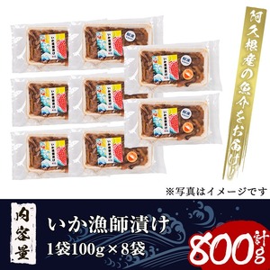 鹿児島県産！道の駅「阿久根」オリジナルいか漁師漬け(計800g・100g×8袋)国産  いか 漁師漬け 惣菜 魚貝 魚介 水産加工品【まちの灯台阿久根】akn027-13