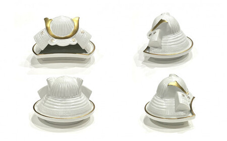 有田焼 端午の節句 マットホワイト金彩 兜 蓋物 24to3 西富陶磁器 A18-219