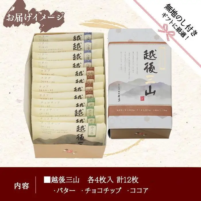 無地熨斗 越後三山 山のクッキー 各4枚 計12個 クッキー チョコチップ ココア 和菓子 洋菓子 お菓子 菓子 焼き菓子 セット 菓子詰合せ 詰め合わせ スイーツ ギフト おかしとおやき ことう 新潟県 南魚沼市