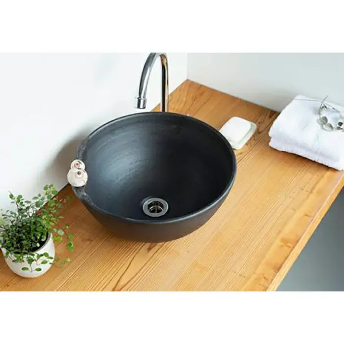 【信楽焼・明山】仲良しふくろう丸型手洗鉢(φ30cm)　washbowl-08
