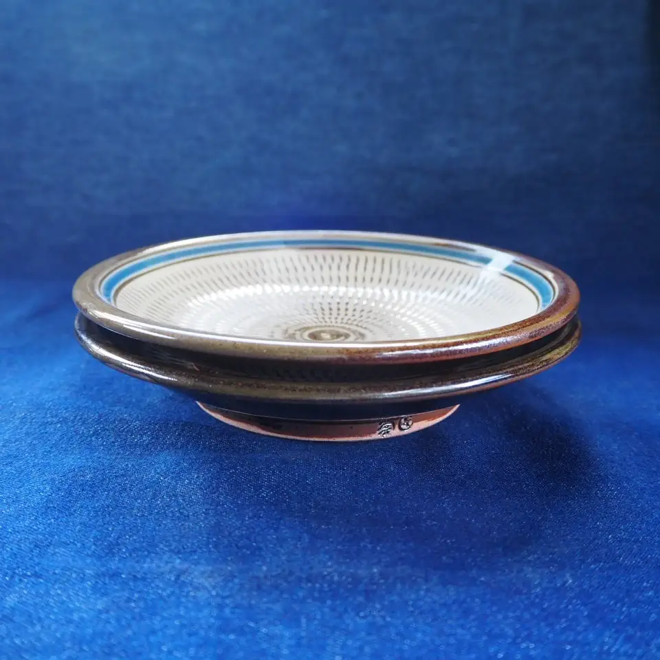 小石原焼呉須帯飛鉋六寸皿2枚セット(金丸窯)直径約18cm H37